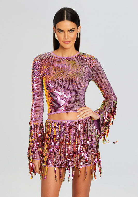 Miriam Sequin Fringe Crochet Top