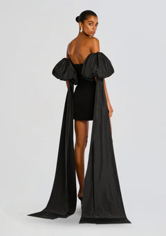 Laurent Mini Button Dress with Black Plumes