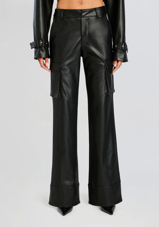 Fifer Vegan Leather Mid Rise Cargo Pant