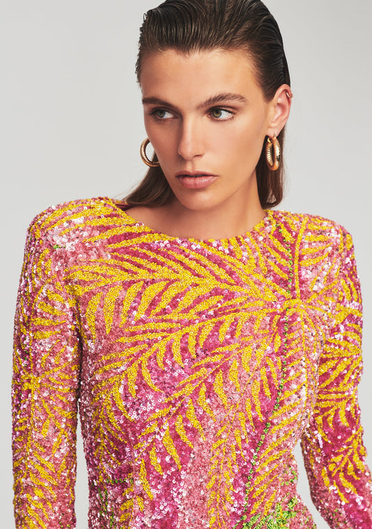 Nikki Sequin Palm Dress