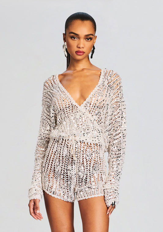 Meadow Sequin Crochet Romper