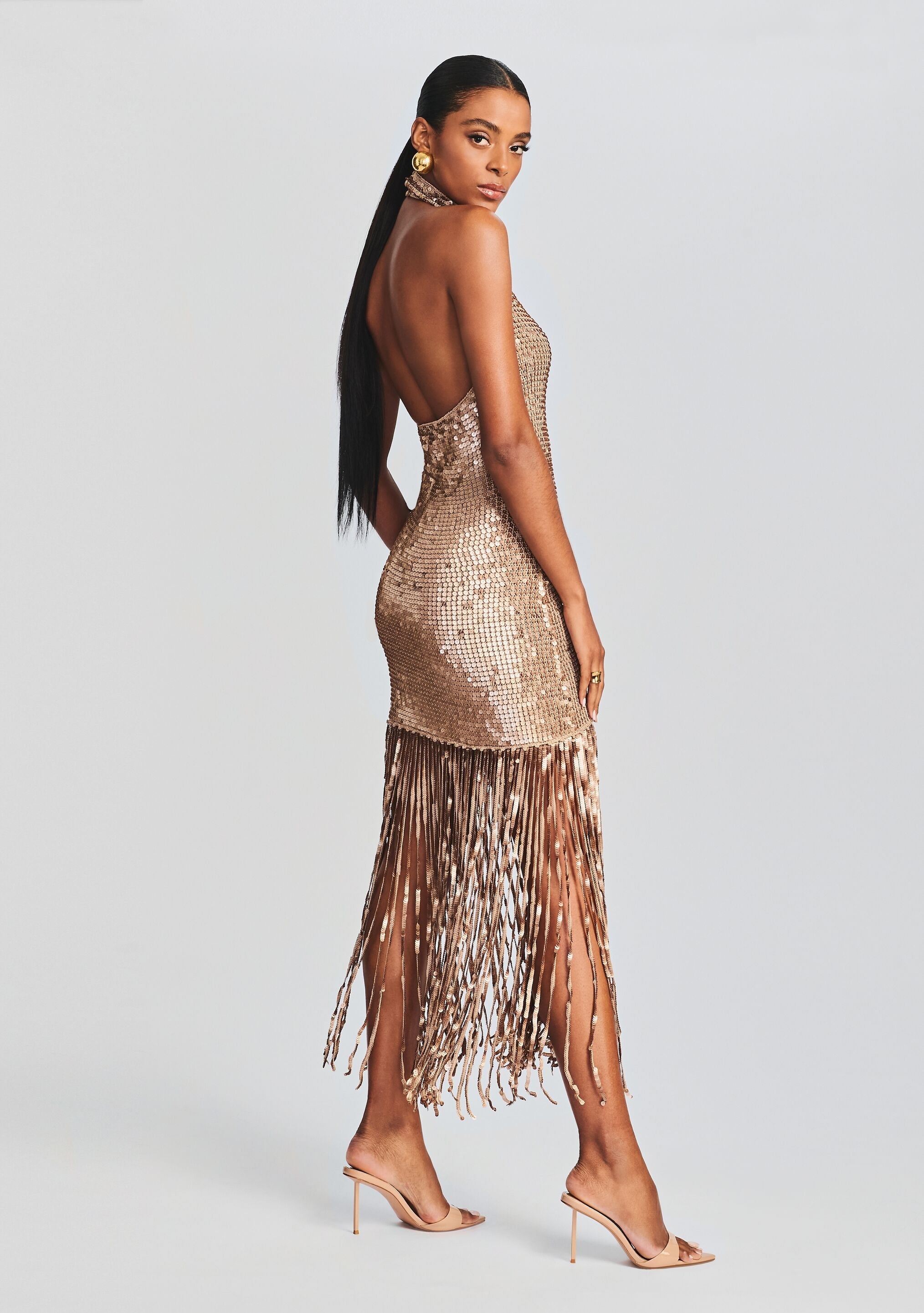 Renzo Sequin Fringe Crochet Dress