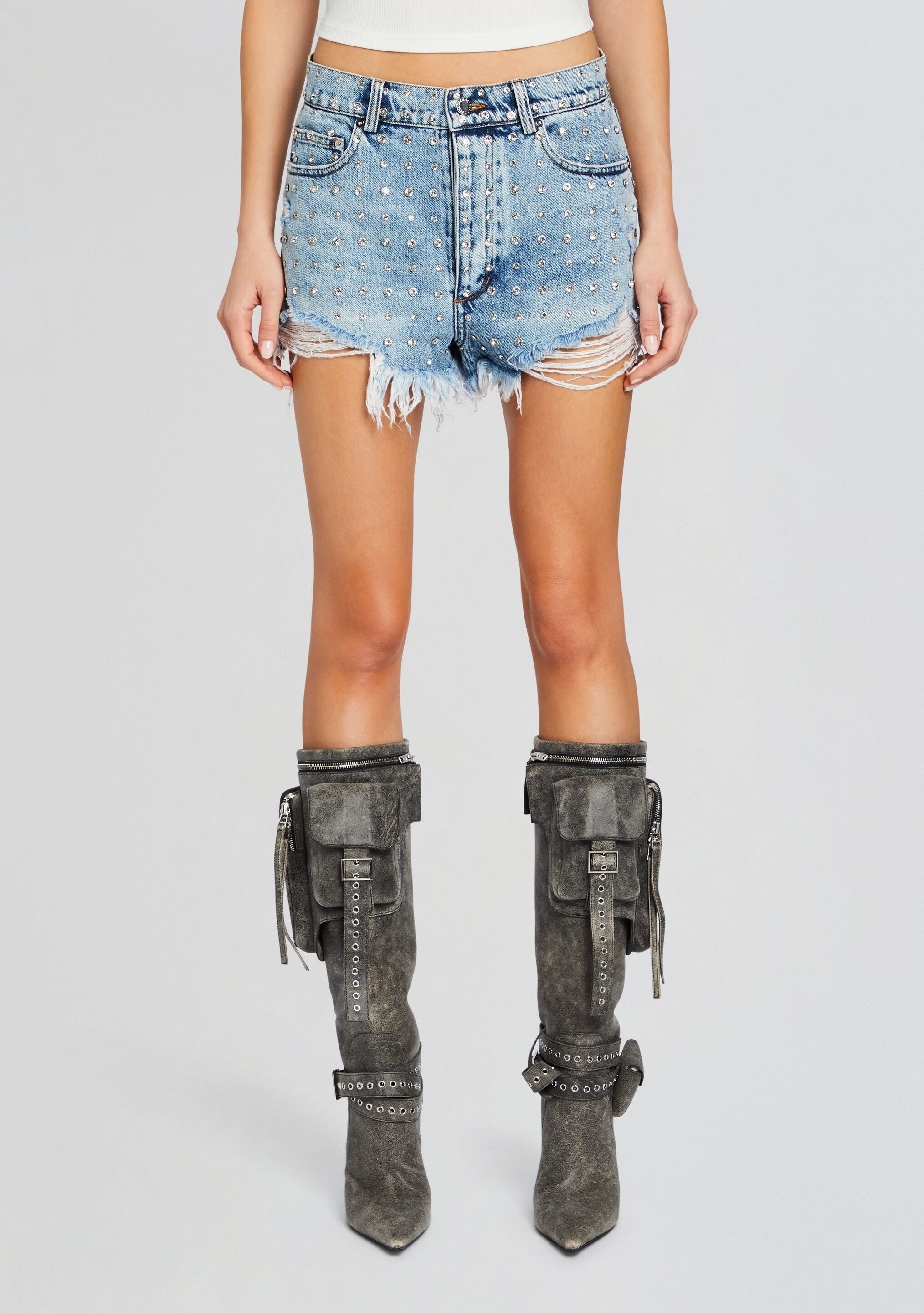 Angel Embellished Denim Short