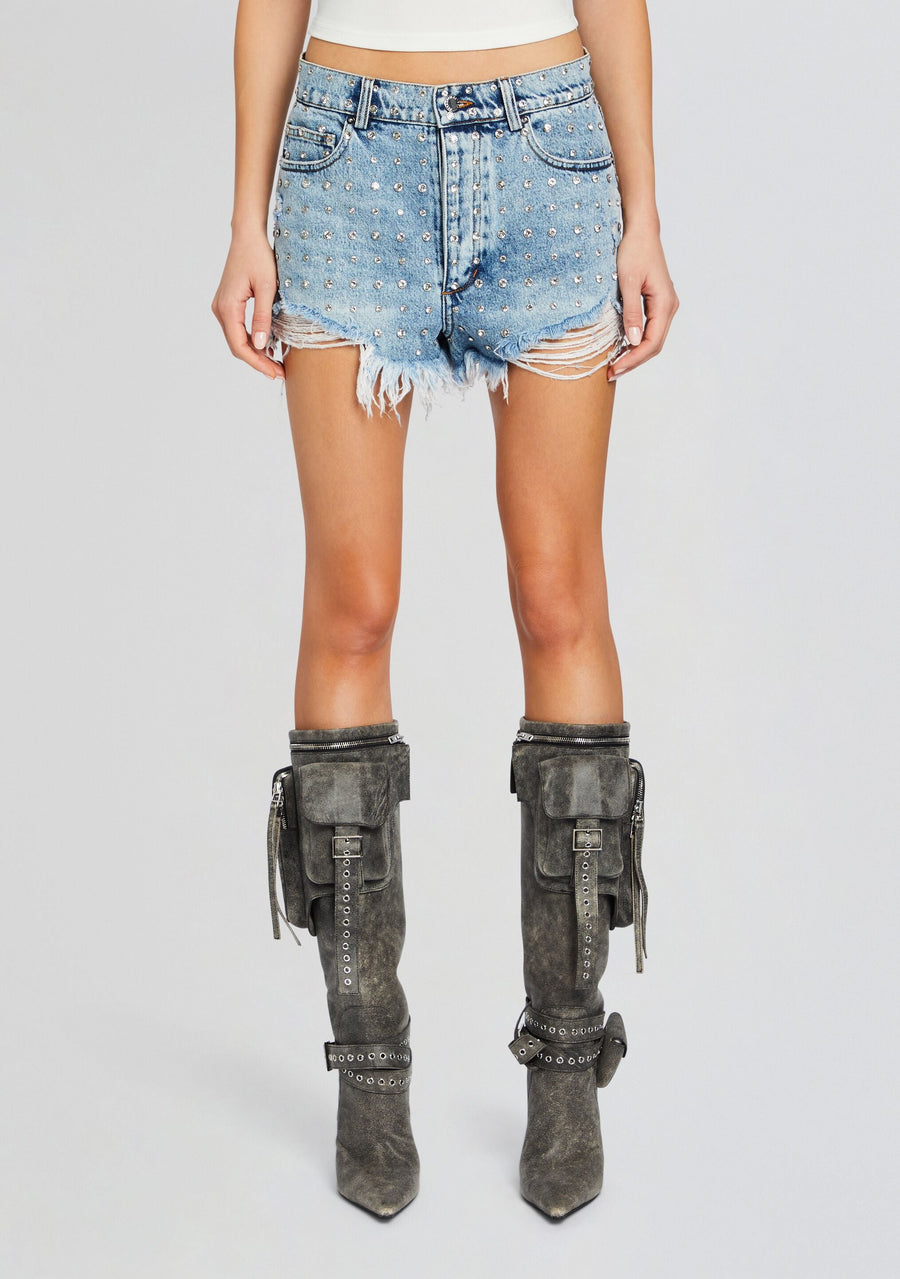Angel Embellished Denim Short