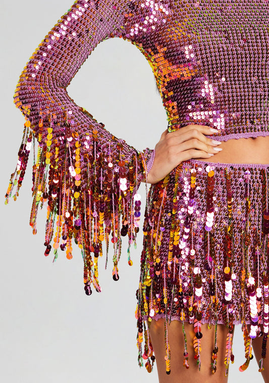 Miriam Sequin Fringe Crochet Top