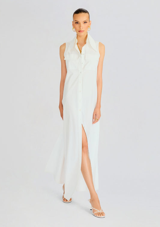 Sleeveless Floor Length Shirt Dress