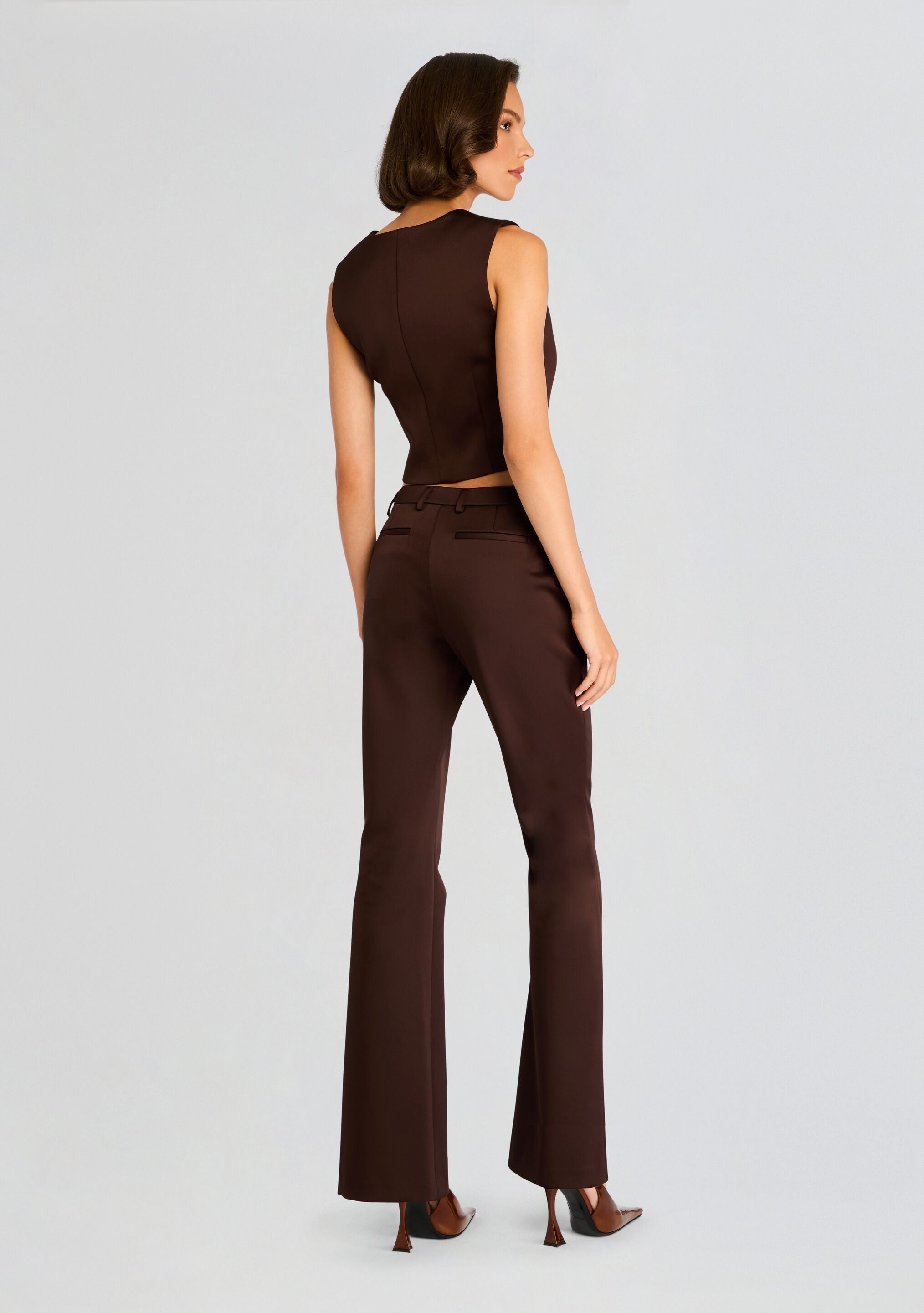 Elvira Heavy Satin Slim Flare Trouser