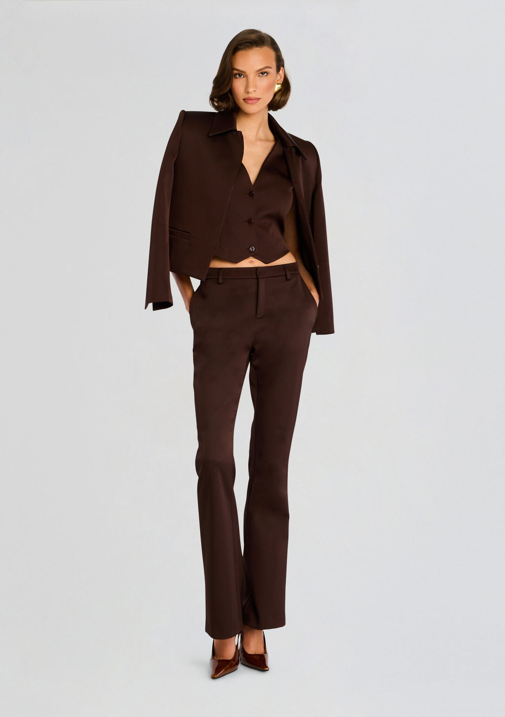 Elvira Heavy Satin Slim Flare Trouser