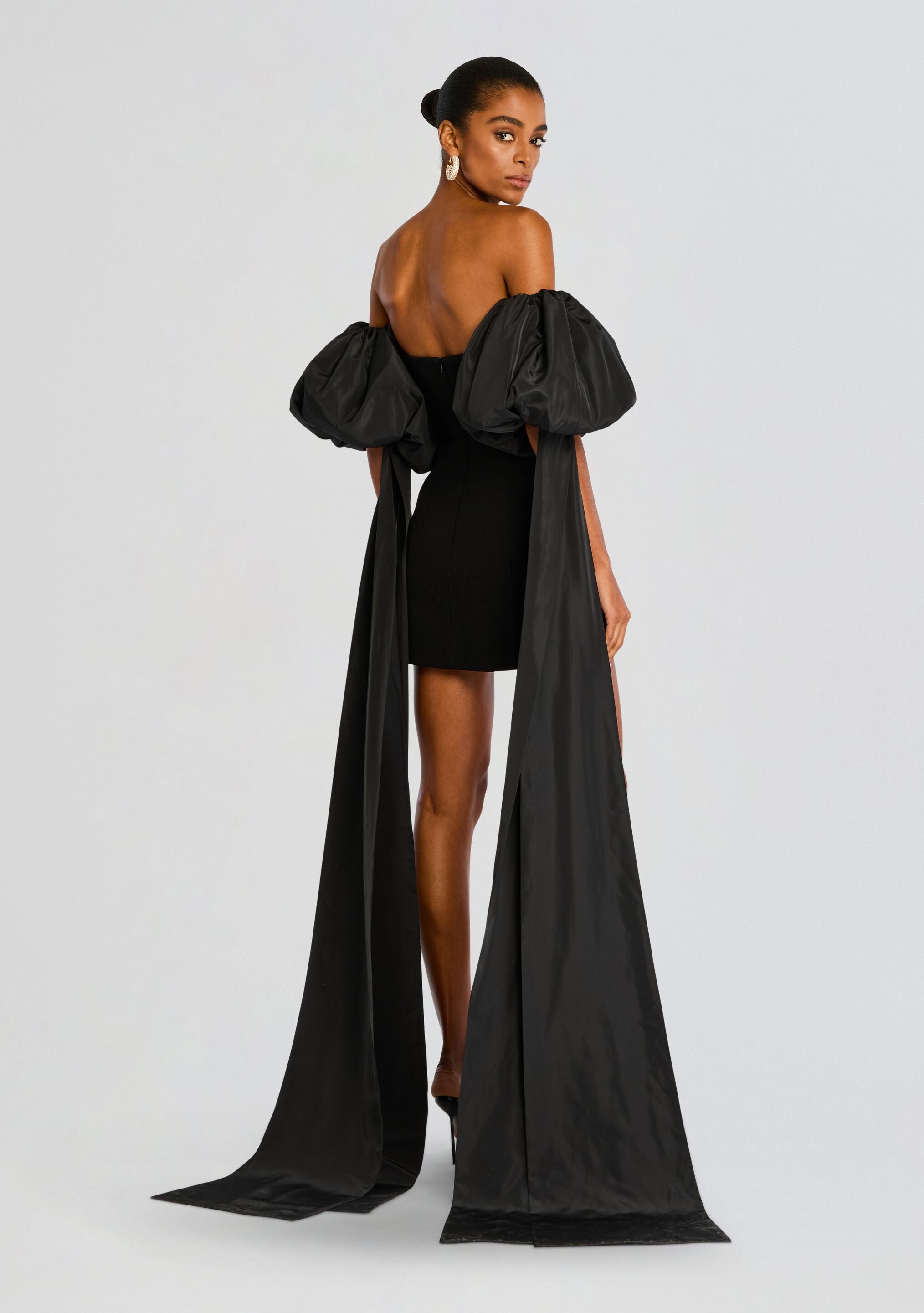 Laurent Mini Button Dress with Black Plumes