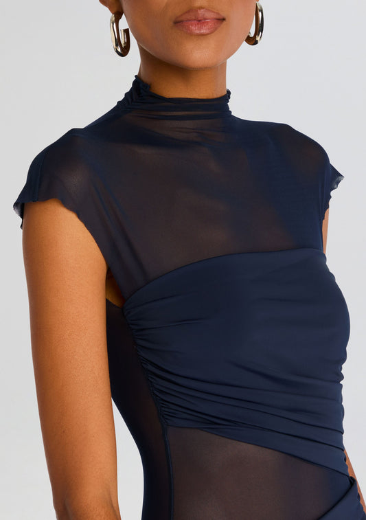 Tabitha Mesh Ruched Midi Dress