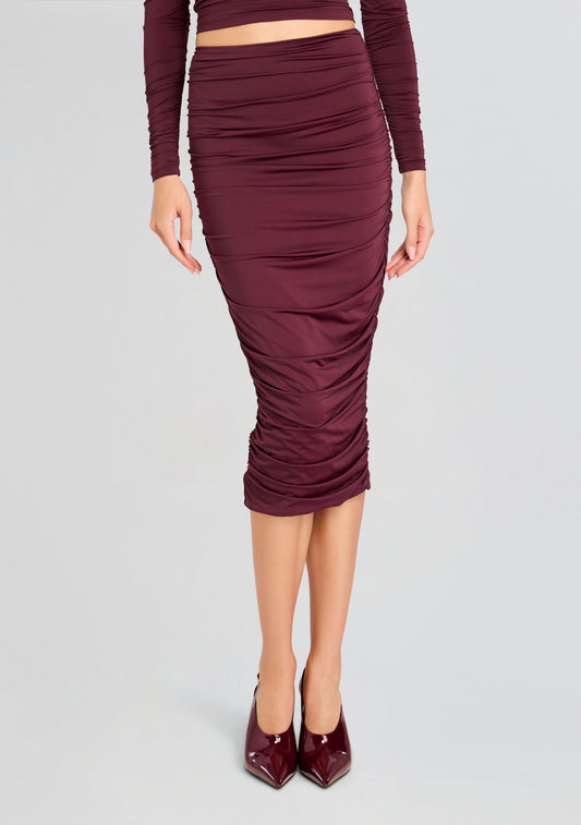 Darcy Mid Rise Ruched Midi Skirt