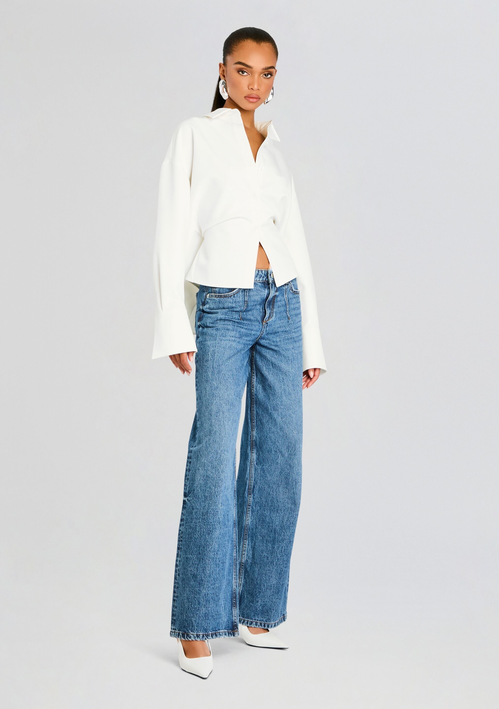 Rhia Crepe Draped Button Down