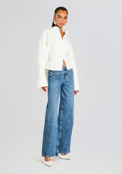 Rhia Crepe Draped Button Down