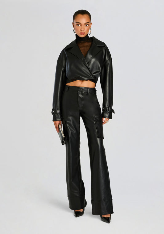 Fifer Vegan Leather Mid Rise Cargo Pant