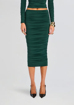 Darcy Mid Rise Ruched Midi Skirt