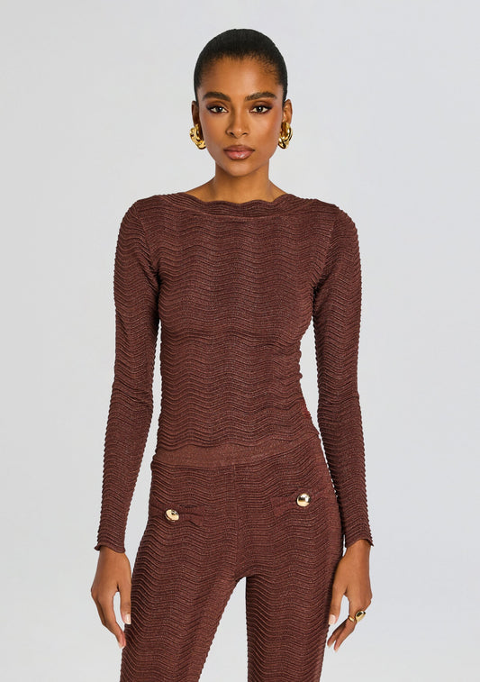 Galina Metallic Rib Knit Top