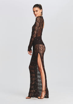 Alexa Sequin Open Crochet Dress